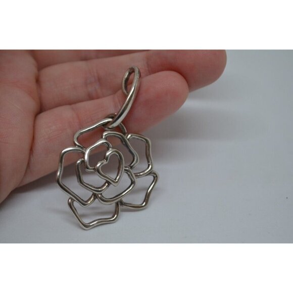 Sterling Silver Pendant & Ring Set Rose Outline w Heart Center NF Thailand 925 - Picture 2 of 11
